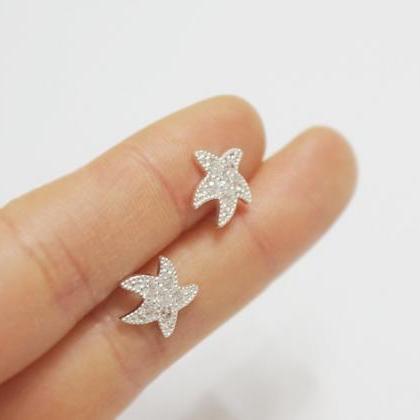 Silver Starfish Cz Earrings,sterling Silver..