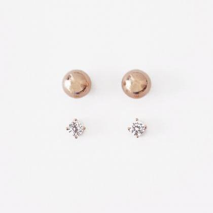 Rose Gold Ball Earrings Set,sterling Silver, 8mm..