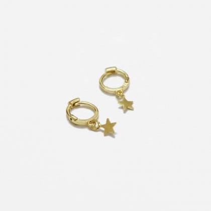 Gold 3mm Star,hoop Earrings,sterling Silver,petite..