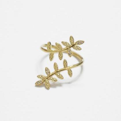 Gold Acacia Ring,sterling Silver,adjustable..