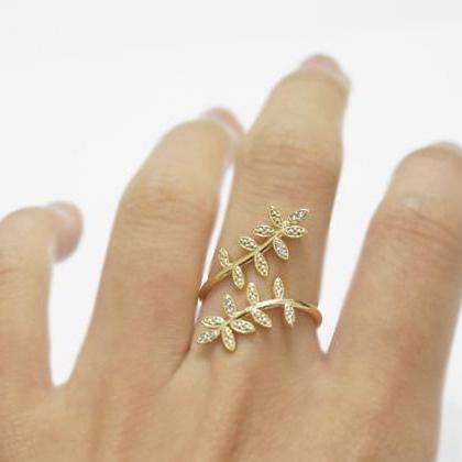 Gold Acacia Ring,sterling Silver,adjustable..