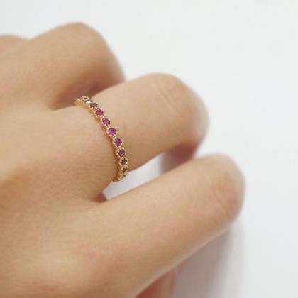 Rose Gold Eternity Ring,ruby Crystal Ring,bezel..