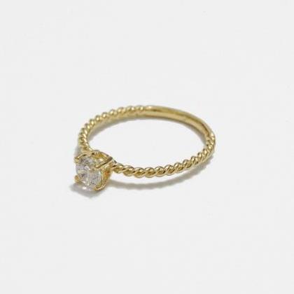 Gold 4mm Cz Ring,sterling Silver,engagement..