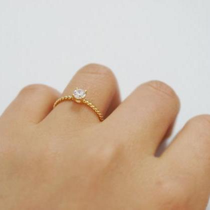 Gold 4mm Cz Ring,sterling Silver,engagement..