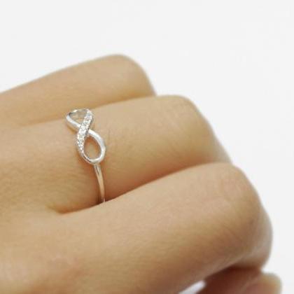 Silver Half Cz Infinity Ring,crystal Ring,knuckle..