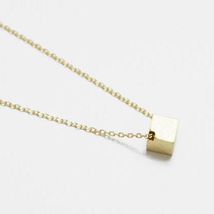 Gold Cube Necklace,sterling Silver,gold Minimal..