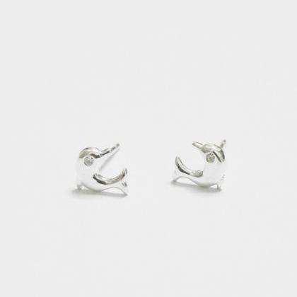 Silver Dolphin Cz Earrings,sterling Silver,star..