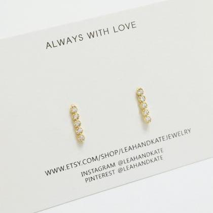 Eternity Cz Gold Bar Earrings, Sterling Silver,1cm..