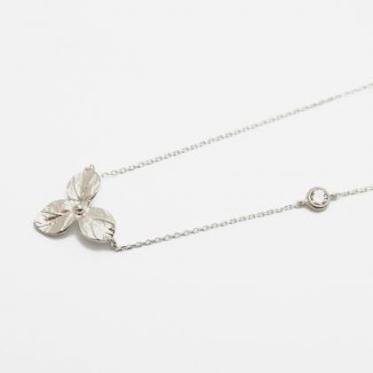 Silver Clover Cz Necklace,sterling Silver,2mm Cz..