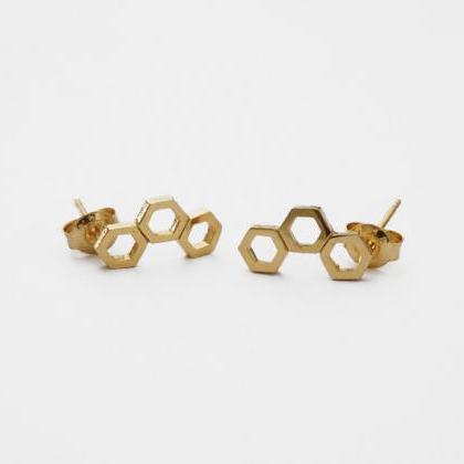 Honeycomb Gold Earrings,sterling Silversimple..