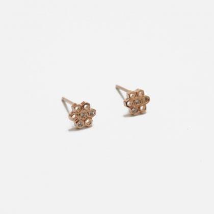 Rosegold Honeycomb Cz Earrings,sterling..