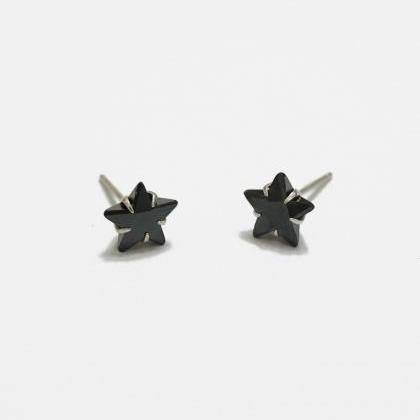Star Black Cz Stud Earrings,8mm,sterling..