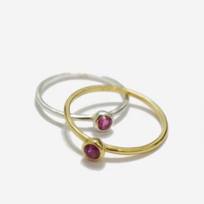 Silver Bezel Ring,sterling Ring,ruby Cz,simple..