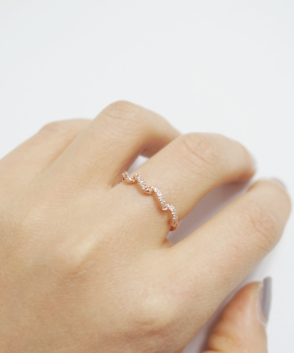 Rose Gold Crystal Wave Ring,sterling Silver,delicate Ring,dainty Ring,simple Silver Ring,stack Ring,wedding Band,gift Idea,rgr100