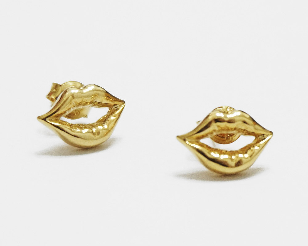 Sexy Lips Gold Earrings,sterling Silver,simple Earrings,tiny Earrings,minimal Earrings,jewelry,delicate Earring,wedding Gift,gge26