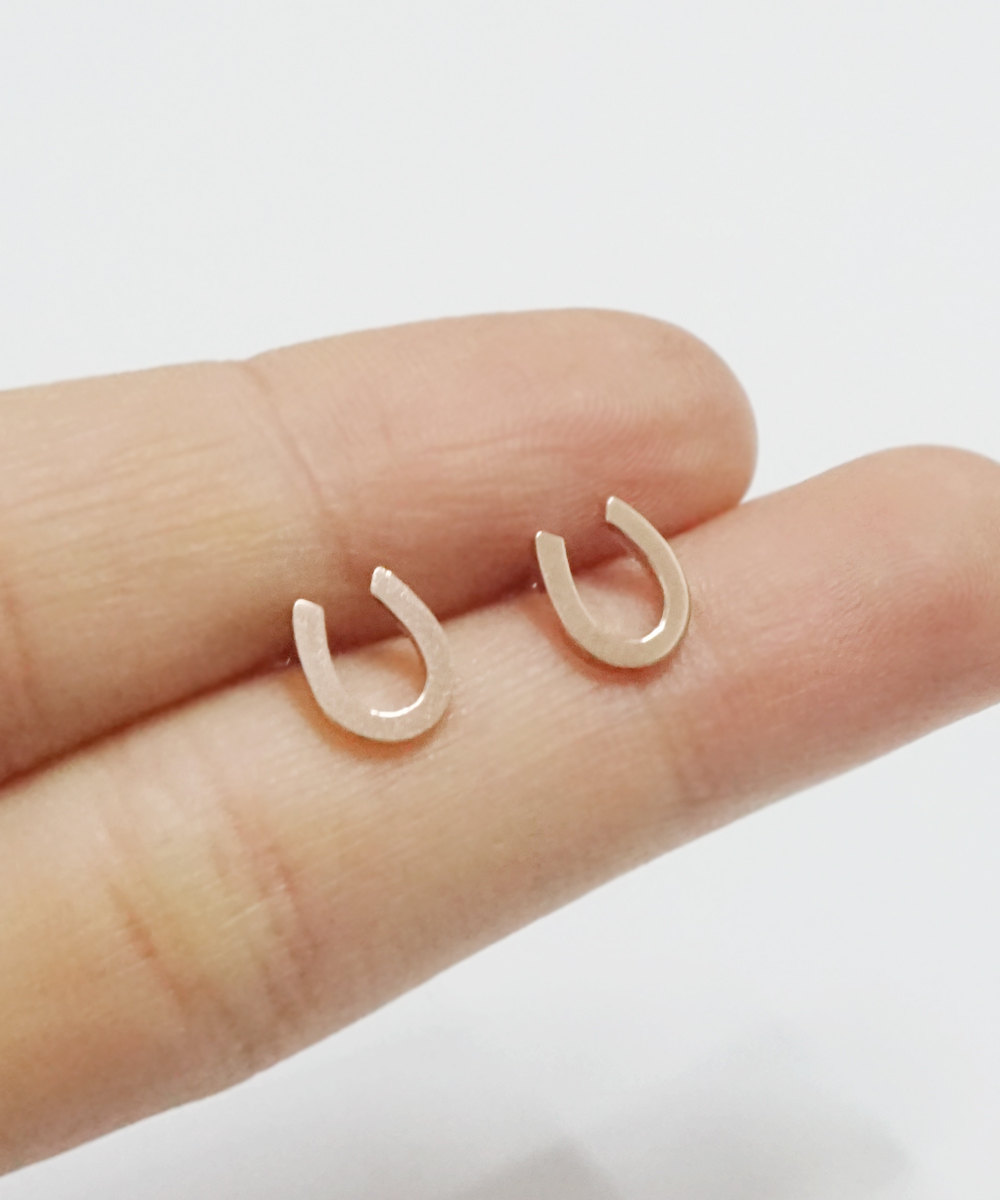 Rose Gold Minimal Horseshoe Earrings,sterling Silver,horseshoe Stud