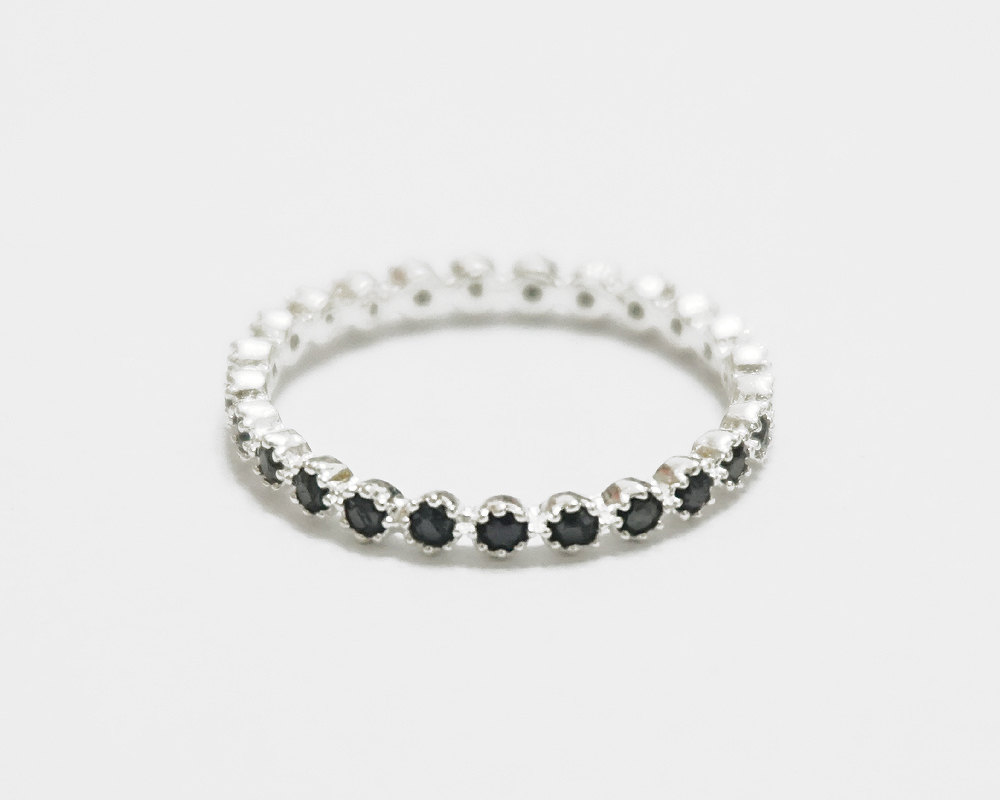 Silver Eternity Ring,black Cz Ring,knuckle Ring,sterling Silver,stack Ring,wedding Ring,holiday Gift,delicate Ring,engagement Ring,sgr23