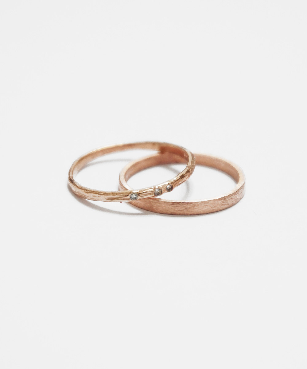 Simple Textured 2 Set Rings,rose Gold,sterling Silver,hammered Cz Ring And Simple Matt Ring,stack Ring,speical Gift,gift For Her,rgs08