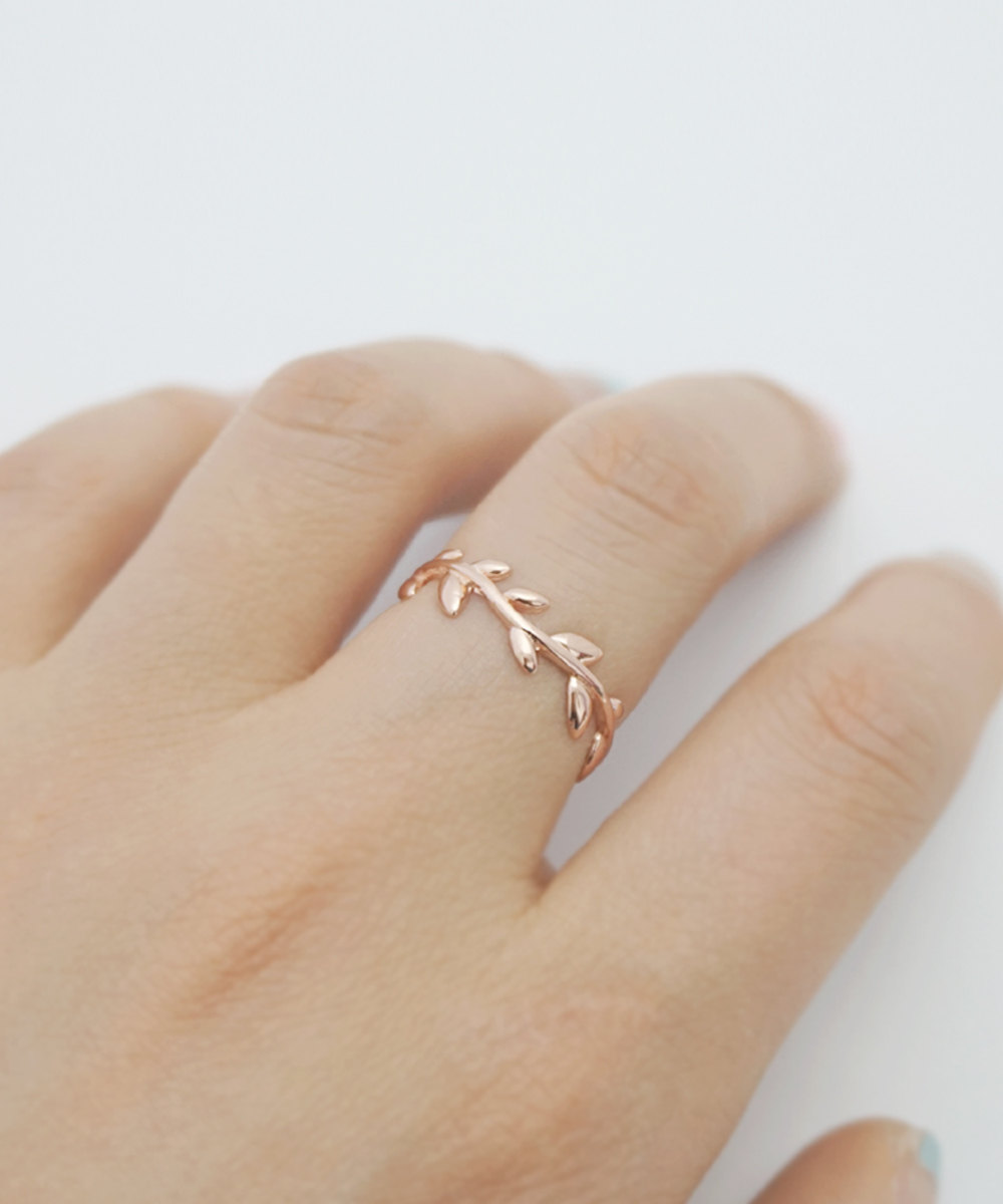 Simple Laurel Rosegold Ring,sterling Silver,adjustable,stack Ring,knuckle Ring,dainty Jewelry,engagement,wedding,bridal Jewelry,gift For Her
