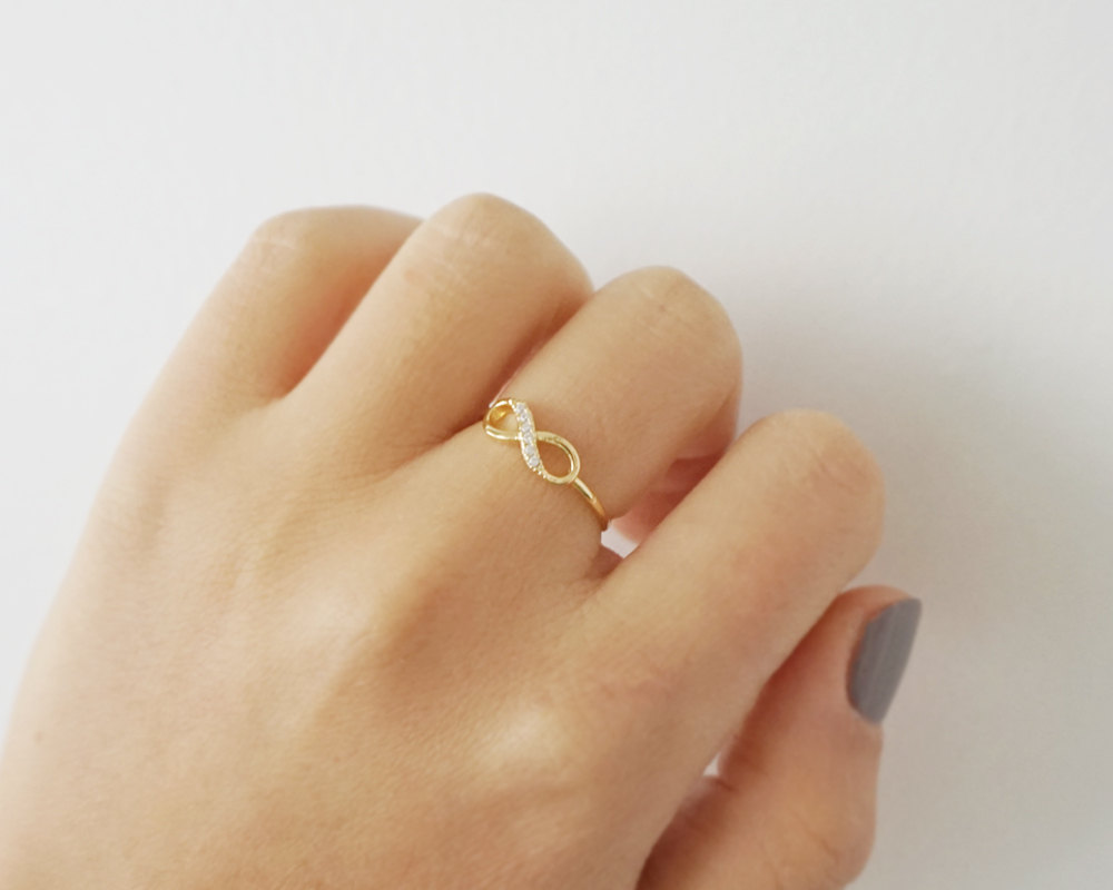 Gold Half Cz Infinity Ring,sterling Silver,crystal Ring,knuckle Ring,stack Ring,rosegold Ring,delicate Ring,modern Jewelry,wedding,ggr25