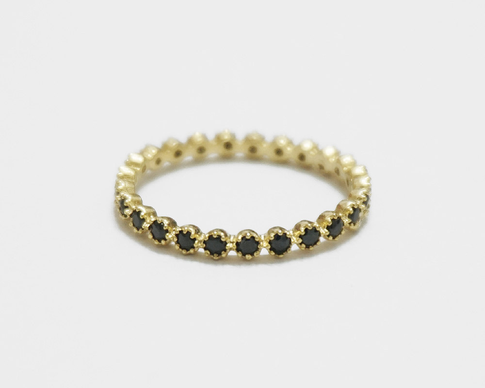 Gold Eternity Ring,black Cz Ring,knuckle Ring,sterling Silver,stack Ring,wedding Ring,holiday,delicate Ring,engagement Ring,ggr23