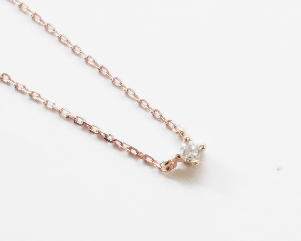 Rose Gold Point Cz Necklace,sterling Silver,2mm Cz Necklace,simple Necklace,delicate Necklace,winter Jewelry,cute Necklace,gift,rgn09