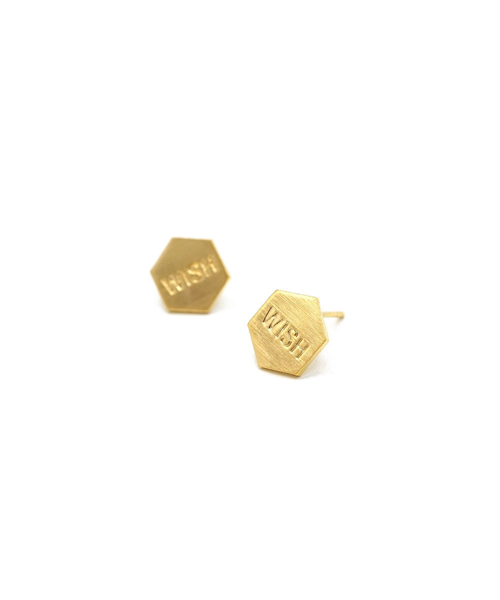 Gold Hexagon "wish" Studs Earrings,sterling Silver,geometric Earring,jewelry,minimal,rosegold,delicate