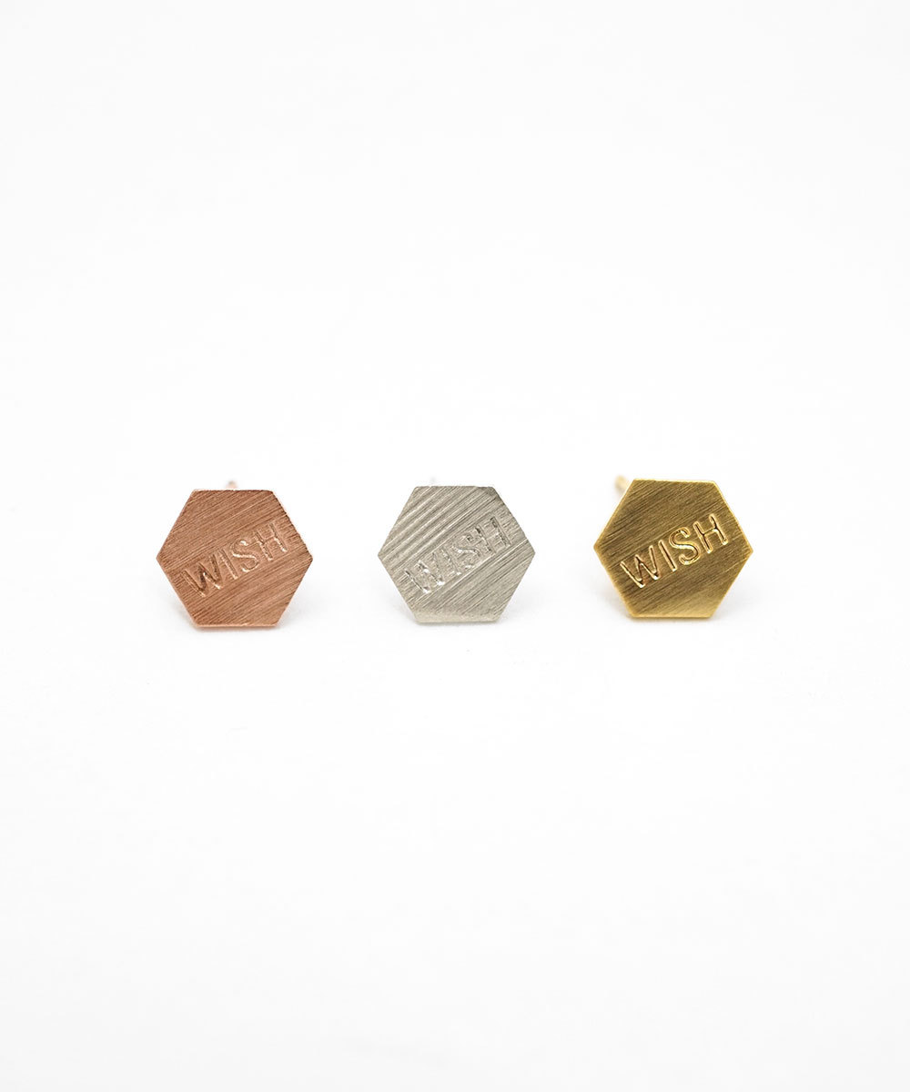 Hexagon "wish" Studs Earrings,sterling Silver,geometric Earring,simple Jewelry,minimal,rosegold,delicate