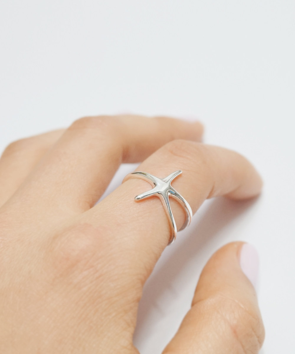 Silver Starfish Ad Ring,sterling Silver,adjustable Ring,star Ring,stack Ring,unique Jewelry,line Ring,cute Ring,sgr109