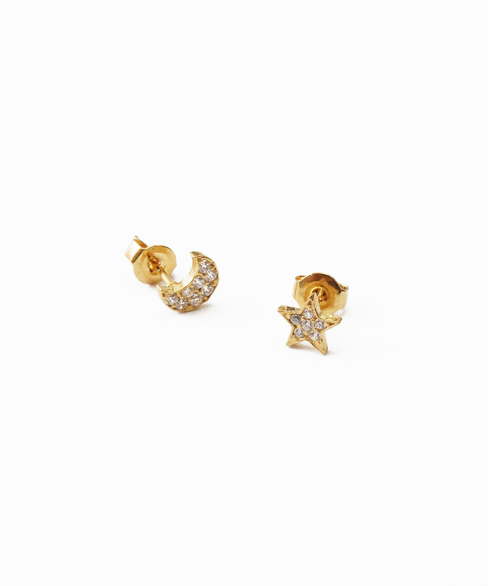Gold Moon And Star Earring,sterling Silver,star Stud,simple Earrings,tiny Earring,jewelry,minimal,delicate Earring,bridesmaid Gift,ske51