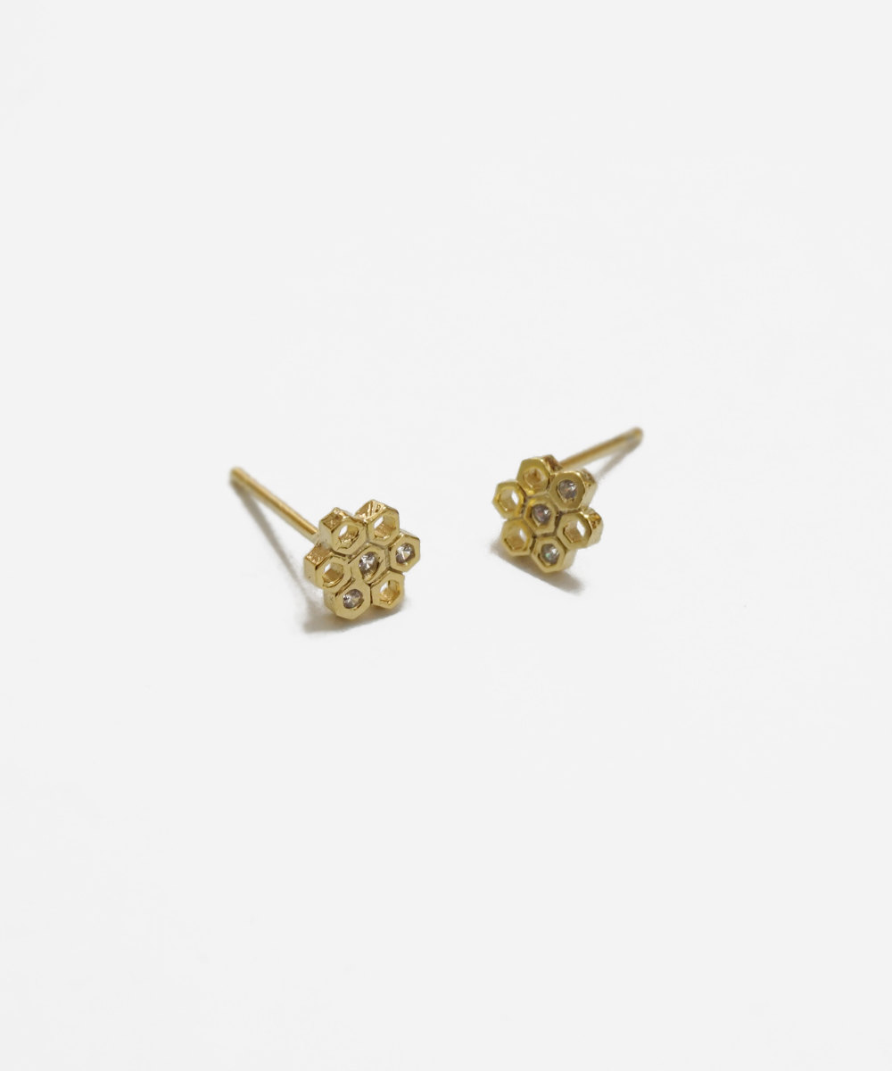 Gold Honeycomb Cz Earrings,sterling Silver,simple Earrings,geometric Earrings,silver Earring,jewelry,delicate Earring,beehive,gift,