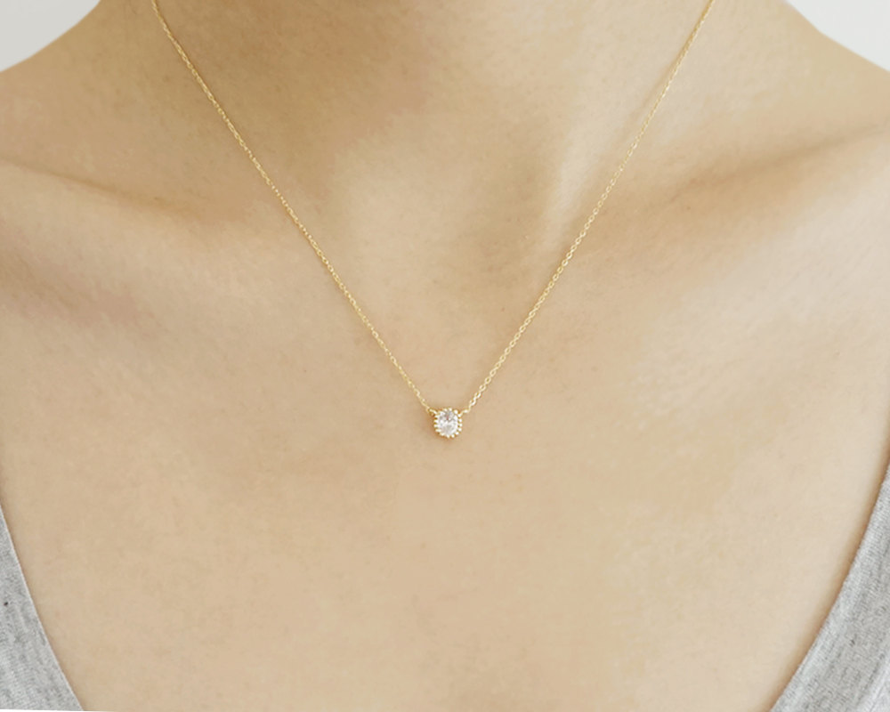 Gold Oval Cz Necklace,sterling Silver,simple Necklace,delicate Necklace,crystal Necklace,jewelry,cute Necklace,holiday Gift,ggn04
