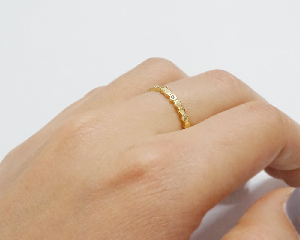 Gold Cz Honeycomb Ring,sterling Silver,crystal Beehive Ring,simple Ring, Knuckle Ring,stack Ring,delicate Ring, Gift,gift For Her,ggr103