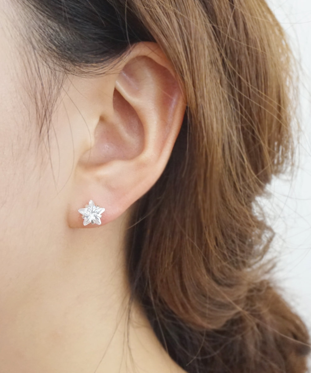 Star White Cz Stud Earrings,8mm,sterling Silver,white Stud,simple Earring,tiny Earring,minimal,delicate Earring,bridesmaid Gift,