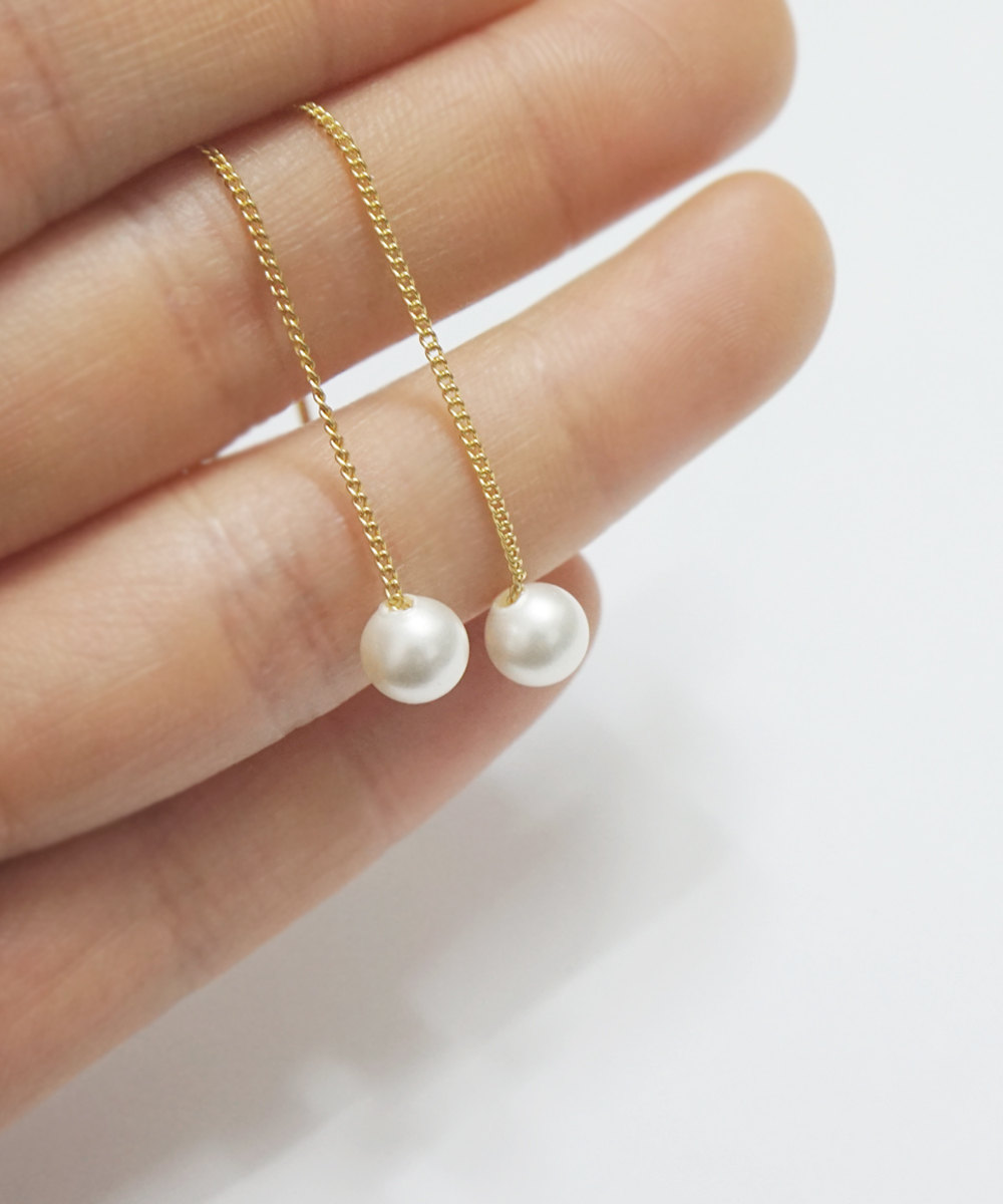 Gold Pearl Wave Threader Earrings,sterling Silver,chain Earrings,thread Earring,dainty Jewelry,bridesmaid,wedding,gift For Her
