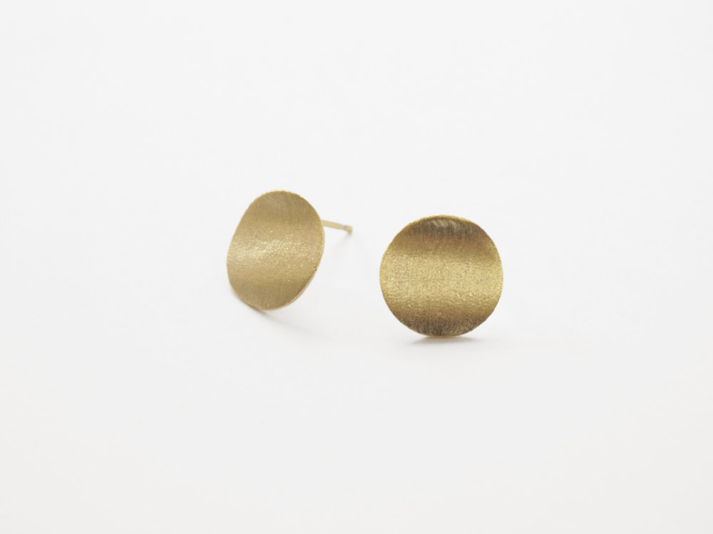 Gold Brushed Circle Earrings,sterling Silver,gold Earrings,wave Earrings,gold Studs,modern,delicate Earring,round,gift,post Stud,gge34