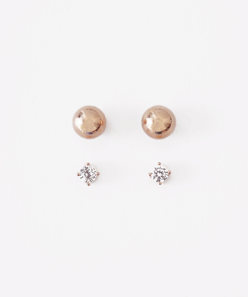 Rose Gold Ball Earrings Set,sterling Silver, 8mm Ball Earrings And 4mm Cz Set ,stud Earrings,bridal Earrings,womens Earrings,rkgs07