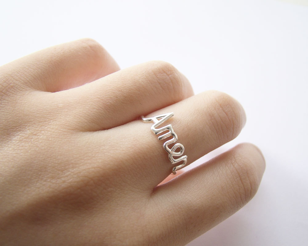 Silver Amen Script Ring,sterling Silver,wedding Ring,letter Ring,delicate Ring,stack Ring,silver Wire Ring,holiday Gift,gift Idea,sgr52