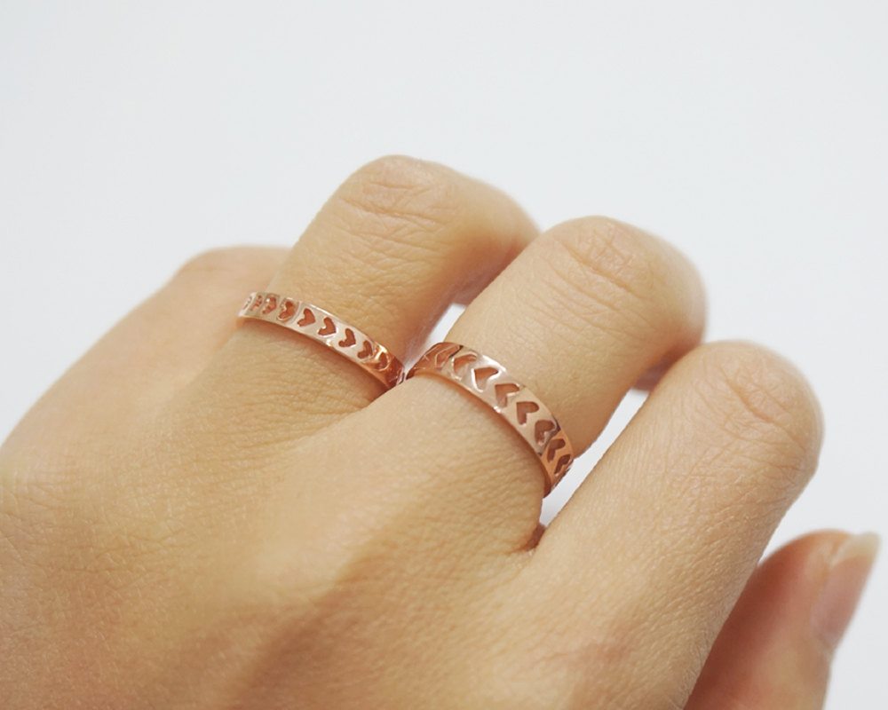 Rose Gold Heart Band,4mm,sterling Silver,rose Gold Ring,heart Cut Out Ring,knuckle Ring,stack Ring,birthday Gift,gift Idea,rgr64