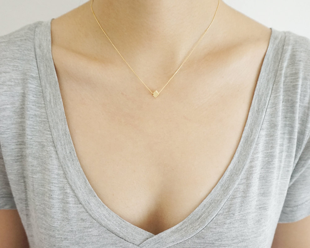 Gold Cube Necklace,sterling Silver,gold Minimal Necklace,delicate Necklace,geometric Necklace,cute Necklace,girlfriend Gift,gift Idea,ggn02