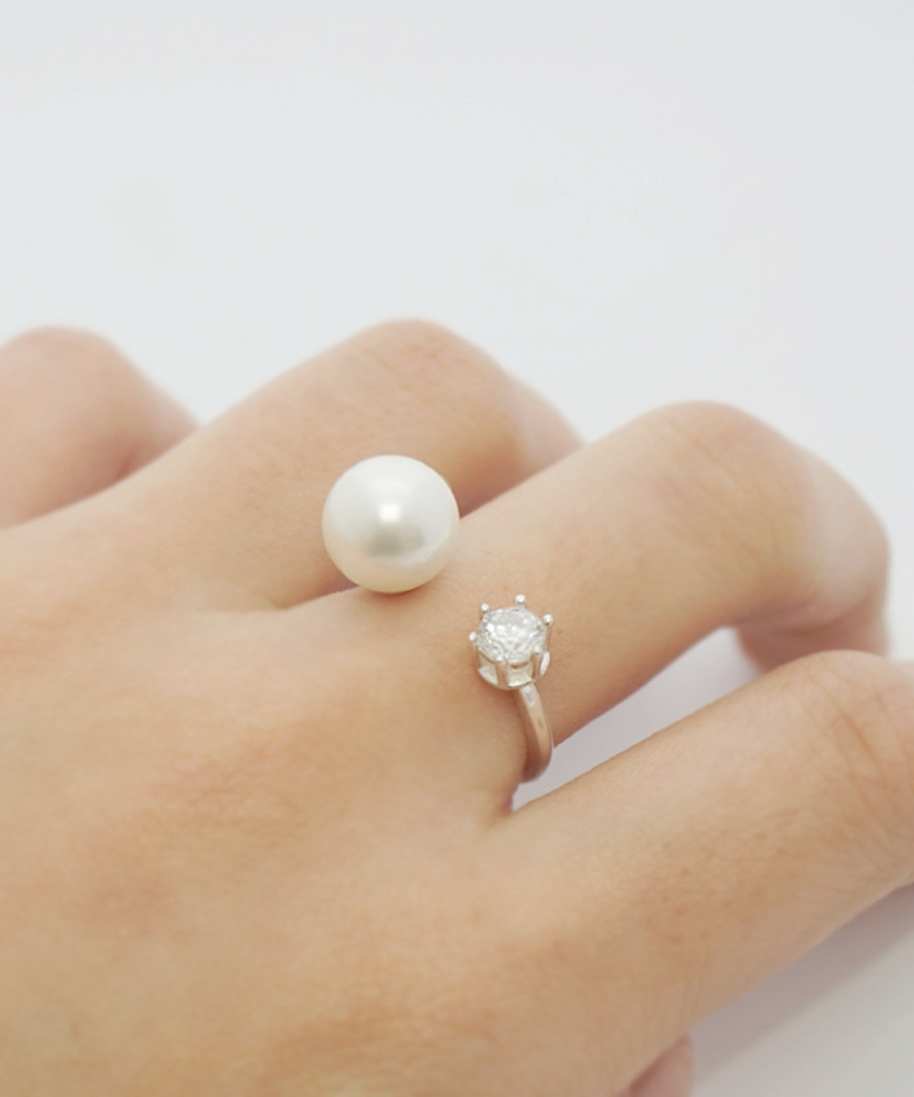 Dainty Pearl Cz Ring,sterling Silver,eternity Engagement Ring,white Pearl Ring,dainty Jewelry,wedding Ring,bridal Jewelry,gift For Her