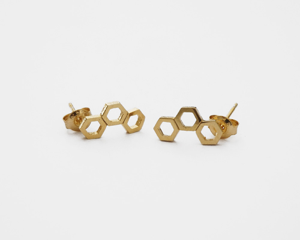 Honeycomb Gold Earrings,sterling Silversimple Earring,geometric Earring,,rose Gold Earring,jewelry,modern Jewelry,beehive,silver Studs,gge25