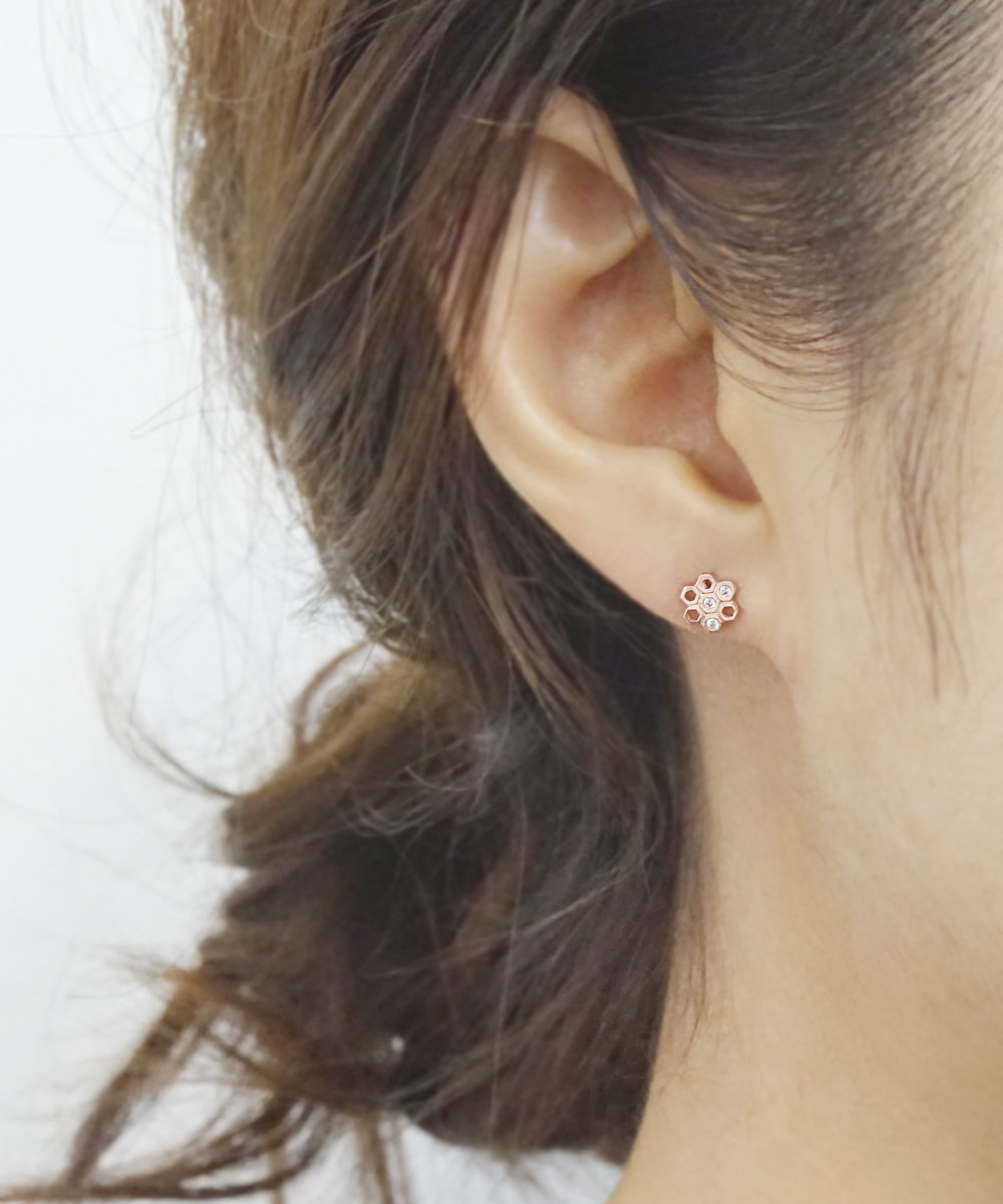 Rosegold Honeycomb Cz Earrings,sterling Silver,simple Earrings,geometric Earrings,silver Earring,jewelry,delicate Earring,beehive,gift,