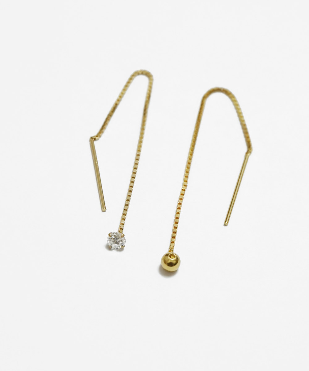 Gold Ball And Crystal Threader Earrings Sterling Silver Chain Earrings